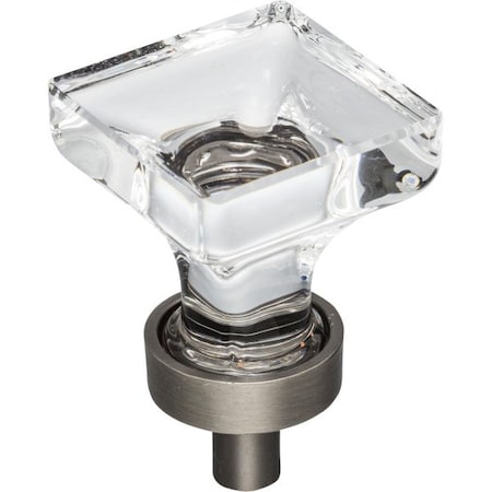 Jeffrey Alexander 1" Overall Length Brushed Pewter Square Glass Harlow Cabinet Knob G140BNBDL